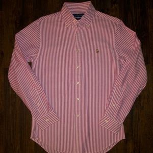 Ralph Lauren Casual Button Down Oxford Shirt Pink / White Stripe Slim Fit Small